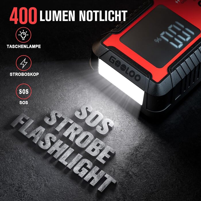 Powerbank-пусковий пристрій GOOLOO GT6000: 6000A, LED-ліхтарик, екран 3.2