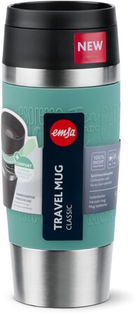 Термокружка Emsa N20210 Travel Mug Classic, 0.36 л, нержавіюча сталь, Petrol | Збереження тепла 4 години, холоду 8 годин | 100% герметична, з невеликим отвором для пиття, придатна для миття в посудомийній машині