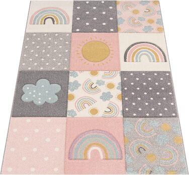 Дитячий килимок Килимок для дитячої кімнати Ігровий килимок Rainbow Clouds Рожевий Сірий Білий, Розмір (200x290 см)