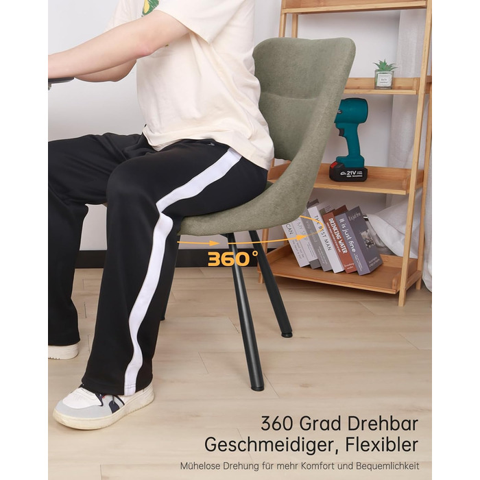 LEWE Комплект з 6 обертових стільців для їдальні, кухонних, вітальні та спальні, ергономічні, без підлокітників, з тканини кашемір, сіро-зелений