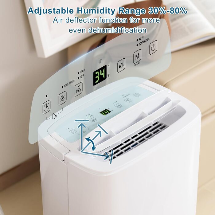 Електричний осушувач повітря для дому: 65л/день, автоматичний режим, 4.5л бак з шлангом для зливу, тихий осушувач для підвалу, офісу, спальні, ванної кімнати, квартири, кухні до 120м², чорний та білий (білий)