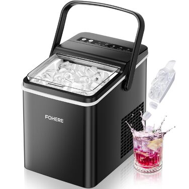 Льодогенератор Fohere портативний з ручкою, 14 кг/24 год, кулі 9 шт за 5 хв, 2 розміри, самоочищення, для дому, кухні, офісу, кемпінгу, вечірок