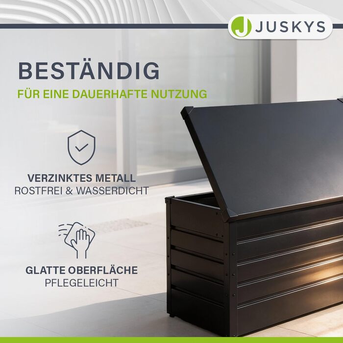 Ящик для зберігання вуличний Juskys Metall Limani 380л, водонепроникний, з замком, антрацит - для саду, подушок, меблів