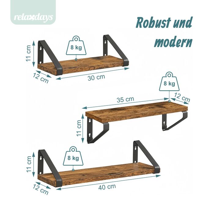 Набір полиць для стін Relaxdays (3 розміри)