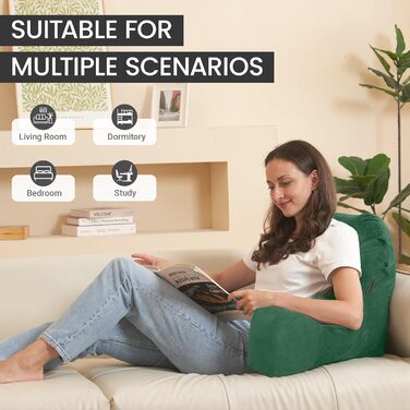 Подушка для читання та відпочинку в ліжку для дорослих, з підлокітниками, зелена