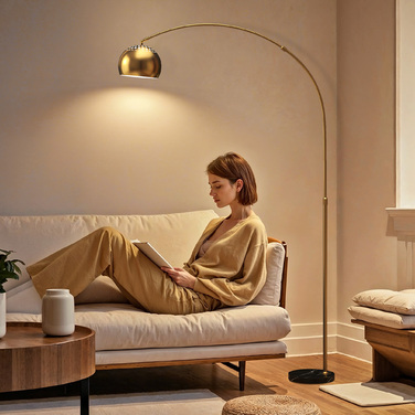 Стійлова лампа, дизайн у формі арки з мармуровим постаментом, 167 см, чорний + золотий