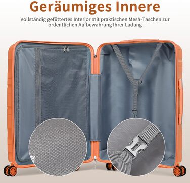 Набір валіз KONO 2 шт: ручна валіза-тележка 55 см + косметичка з поліпропілену, колір помаранчевий