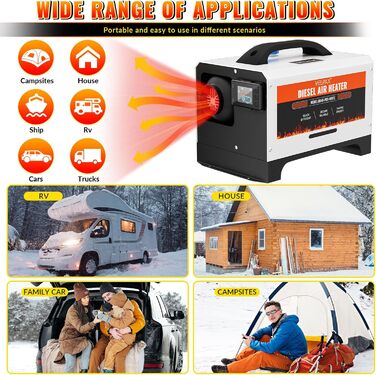 Дизельний обігрівач Diesel Air Heater 8 кВт з пультом керування та LCD-дисплеєм 12/24/110-240V, Bluetooth, швидкий нагрів для автодому, причепа, автомобіля