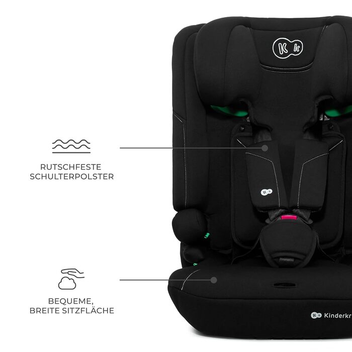 Автокрісло Kinderkraft I-COMFY 76-150 см, Регульоване, Чорне. Система Easy Grow, 5-точкові ремені безпеки, Легке встановлення