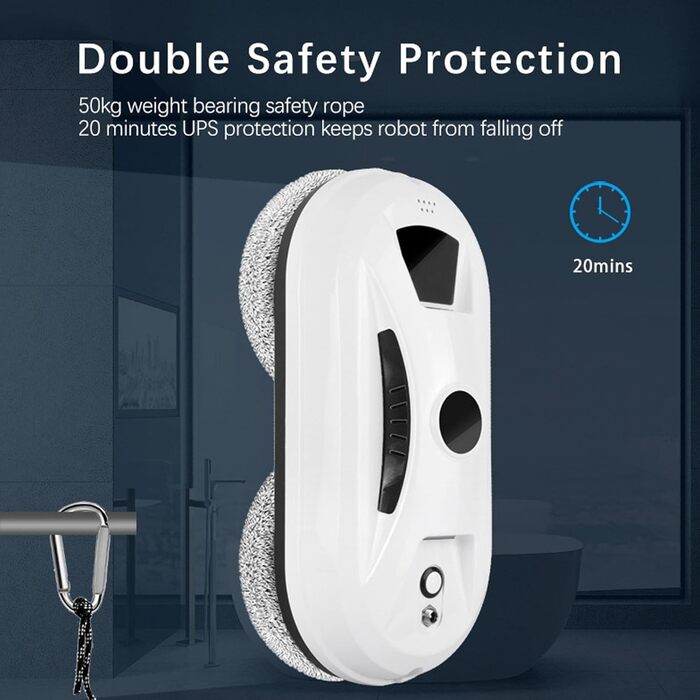 Робот для миття вікон автоматичний з розпилювачем води, 5600 Па, з захистом від падіння, дистанційне керування, для вікон та скла, 220V