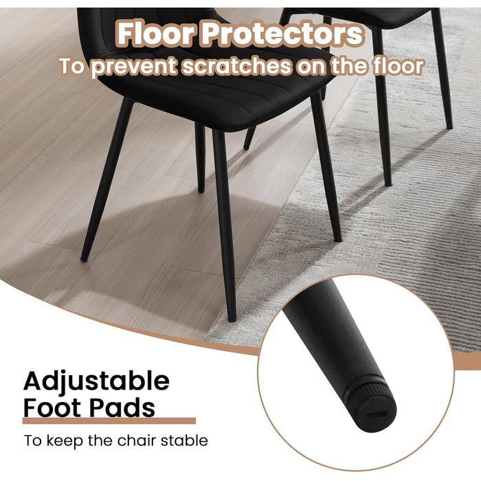 Обідні стільці для вітальні, кухні та спальні. М'які стільці з металевими ніжками та оксамитовим сидінням (Чорний, набір 8 шт.)