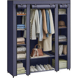 Шафа для одягу, тканинна шафа, з флісовою оббивкою, складна шафа з вішалкою для одягу, 45 x 150 x 175 см, 12 полиць, металевий каркас, шафа для спальні, темно-синій LSF003I02