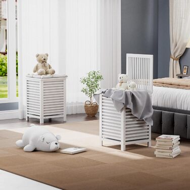 SMIBUY Великий кошик для білизни з бамбука з кришкою для зберігання одягу, іграшок та рушників (горіх) (білий)