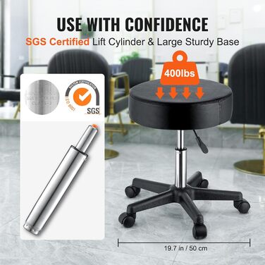 Сідло-стілець VEVOR 500x500x460 мм, регульована висота 460-605 мм, вантажопідйомність 181 кг, для офісу, стоматології, салонів, лабораторій