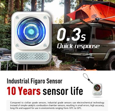 Портативний детектор чадного газу 3-в-1 з перезаряджаємою батареєю, сенсор на 10 років, 200 годин роботи для подорожей, кемпінгу, намету, автодому, дому, кухні