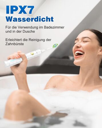 Електрична звукова зубна щітка з 6 насадками DuPont, 5 режимів, таймер, індикатор заряду, 120 днів роботи від акумулятора, 45000 VPM, відбілювання за 1 тиждень