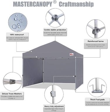 Павільйон MasterCanopy 3x3 м з боковими стінками, сірий, складний