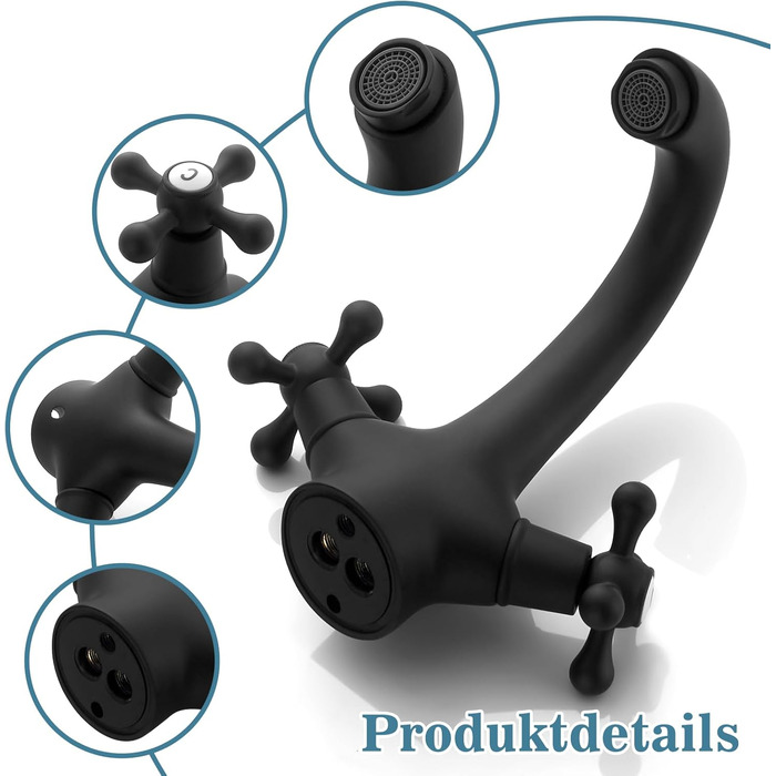 Чорний змішувач для ванної кімнати/умивальника з латуні, ретро стиль, 2-вентильний, G3/8