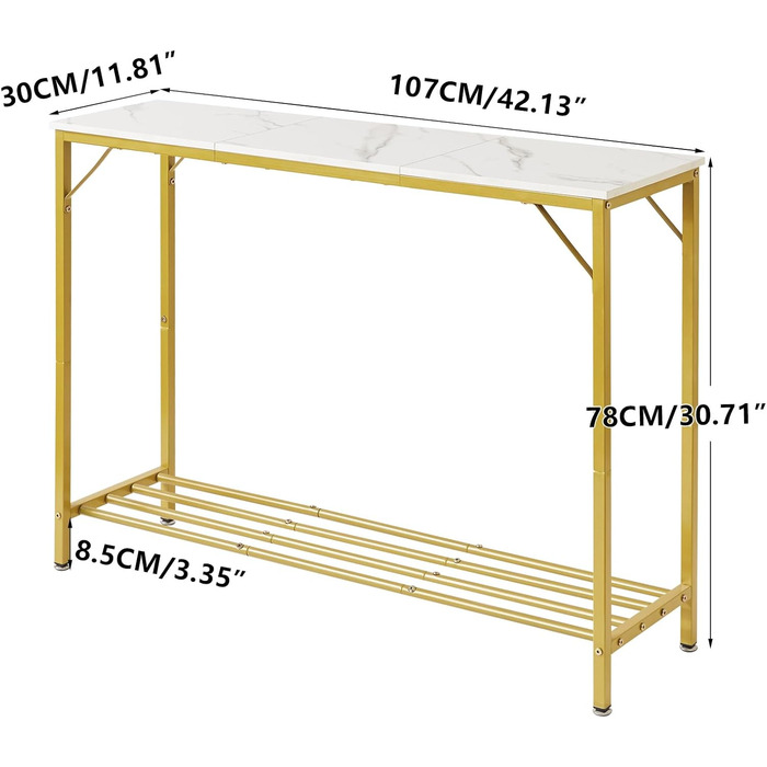 Консольний столик YMYNY з відкритими полицями, 107x30x78 см, білий & золотий (HST006W)