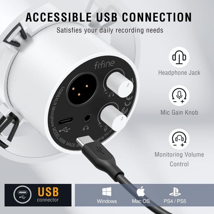 FIFINE K688 - Студійний мікрофон XLR/USB для запису вокалу, подкастів, стрімінгу та ігор. Динамічний, з кардіоїдною характеристикою, кнопкою Mute та 3.5 mm роз'ємом для навушників.