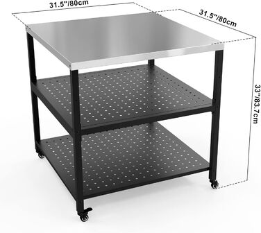 Onlyfire Robuster стіл для піци та гриль-стіл з нержавіючою сталею та 4 колесами, 80 x 80 x 83 см