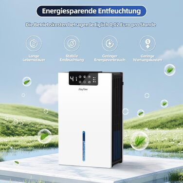 Електричний осушувач повітря 2700 мл з фільтром, тихий (28 дБ), з нічним режимом та 7 кольорами, білий