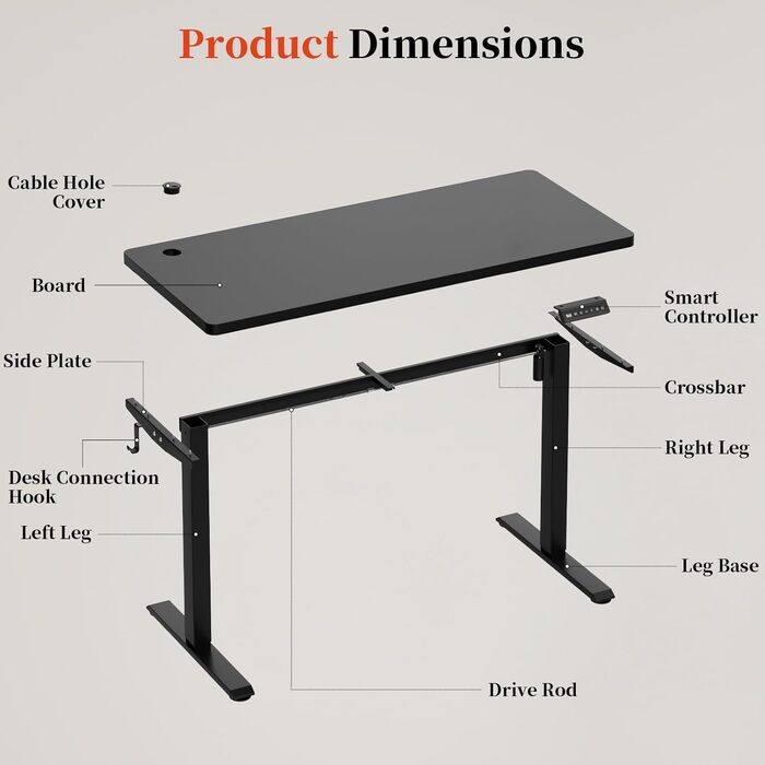 Електричний стіл 160x60 см, регульована висота, чорний, без швів, для комп'ютера