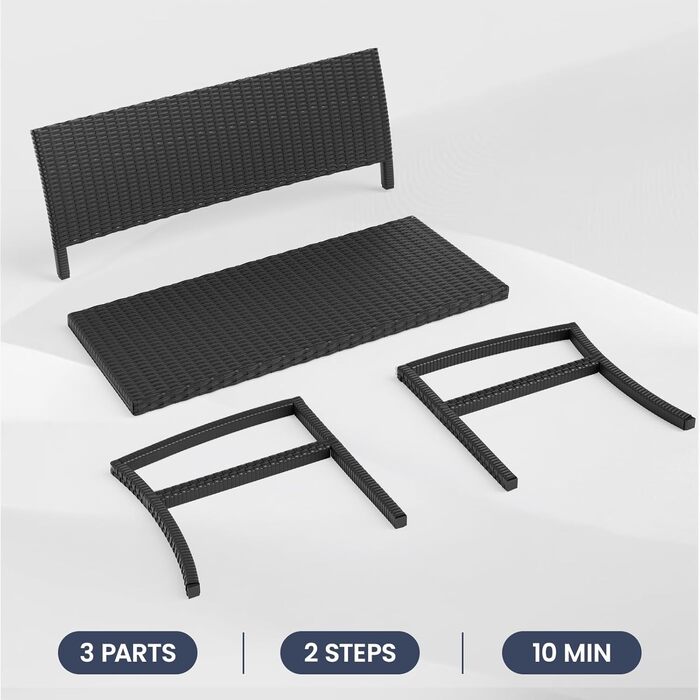 Садова лавка Udpatiо з ротангу для тераси, балкона та саду, чорна 123x63x86 см, витримує до 320 кг