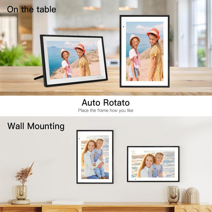 Цифровий фоторамка 10.1 дюйма з Wi-Fi, 32GB, IPS сенсорний екран, автоматичне обертання, чорний колір