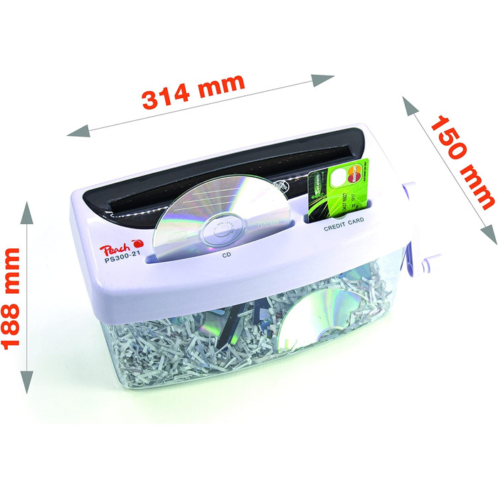 Шредер для паперу Peach PS500-40A: 10 листів, P-4, 21 літр, DSGVO, для офісу