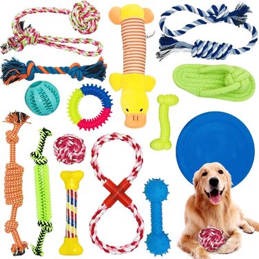 Набір іграшок для собак McNory, інтерактивна мотузкова іграшка для домашніх тварин, з натуральної бавовни, міцна, для малих та середніх собак (15 шт.)
