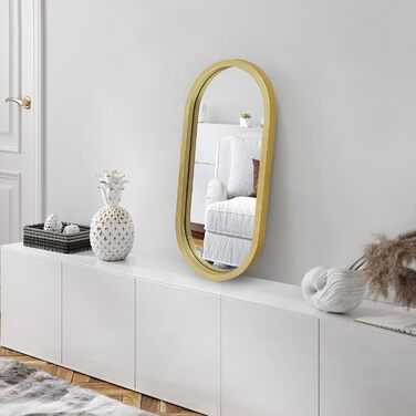 Дзеркало овальне Americanflat Spiegel Oval 30x61 см, золотий, з пластиковим каркасом для ванної, вітальні або спальні