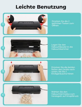 Вакууматор 5 в 1 для продуктів, вакуумний пакувальник з 10 пакетами та шлангом, пристрій для запаювання пакетів (шов 30 см)