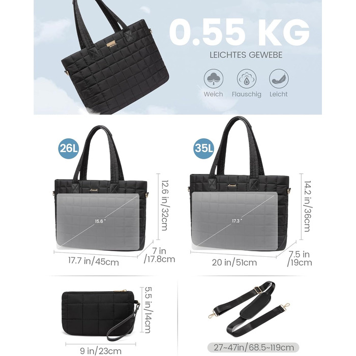 Сумка для ноутбука LOVEVOOK для жінок, 17 дюймів, чорна: робоча сумка, шопер, сумка для навчання, портфель, для офісу