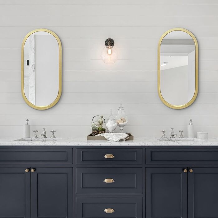 Дзеркало овальне Americanflat Spiegel Oval 30x61 см, золотий, з пластиковим каркасом для ванної, вітальні або спальні