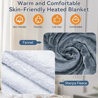 Електрична гріюча ковдра з автовимкненням 160x130 см, 9 температурних режимів, таймер, LED-дисплей, пральна, для софи, ліжка, офісу, подарунок, сірий колір
