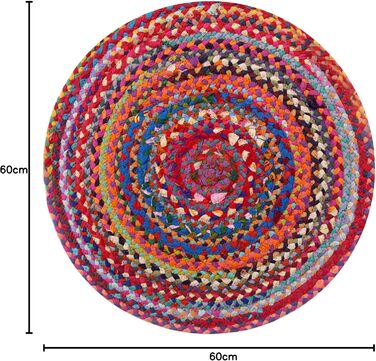 Різнокольоровий, витканий вручну, екологічно чистий круглий килимок (60 см) з переробленої тканини