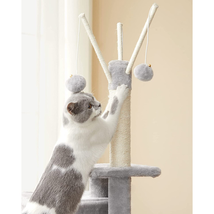 Маленька котяча лапка FEANDREA, котяча лапка з когтеточкою, 3 знімні палички з помпоном, 118 см, світло-сірий колір PCT143W01