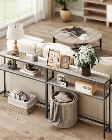 Консоль VASAGLE - вузький столик для вітальні/коридору з 2 полицями, 20 x 100 x 80 см, сіро-чорний, LNT131B22