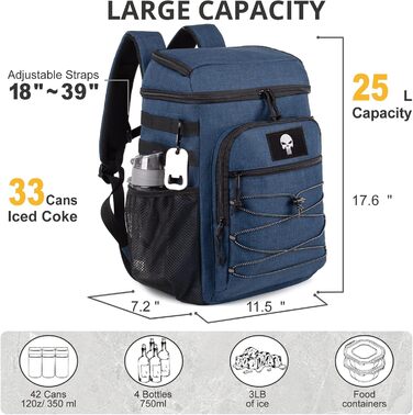 Тактичний холодильний рюкзак 25L: ізольований, водонепроникний, міцний. Ідеально для роботи, відпочинку, кемпінгу та походів (блакитний)