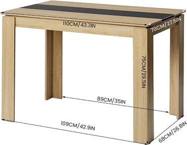 Обідній стіл FURNITABLE, 120x70x75 см, дуб і білий колір, для кухні, мінімалістичний дизайн, на 4 особи