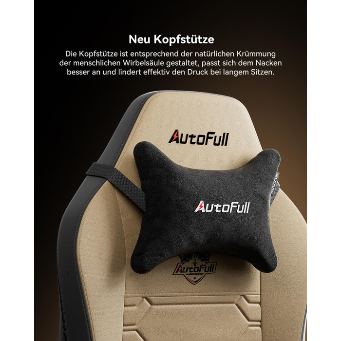 Ігровий крісло AutoFull C3 з ергономічним дизайном | Крісло з регульованими підлокітниками, підставкою для ніг, подушкою для голови та попереку | Макс. навантаження 150 кг | Зручна тканинна оббивка (Колір: Коричневий)