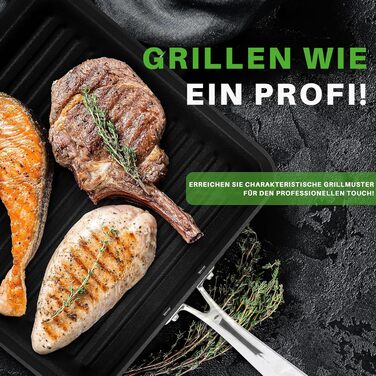 NutriChef Grillplatte 56см – чавунна гриль-пательня з антипригарним покриттям та жолобком для жиру, стійка до високих температур, для газового гриля та плити, BBQ та приготування їжі в приміщенні (28 см квадратна)