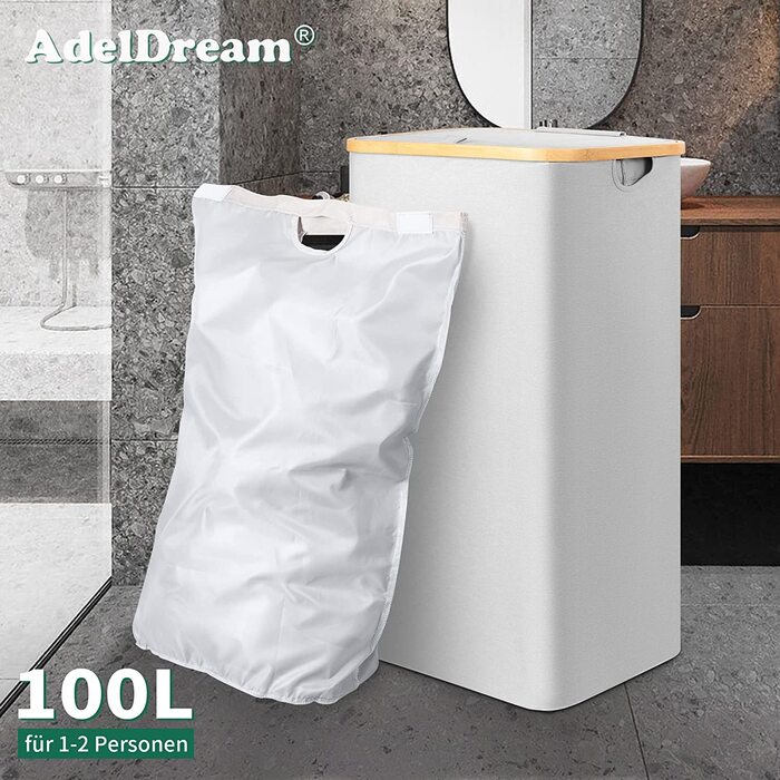 Кошик для білизни Adel Dream ‎Kuche-6 з кришкою 100 л світло-сірий
