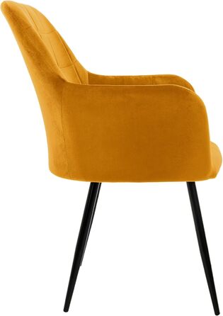 ECD Germany Комплект обідніх крісел (6 шт) з підлокітниками та спинкою, м'яке оксамитове покриття, металеві ніжки, ергономічні крісла для їдальні та вітальні, колір охра