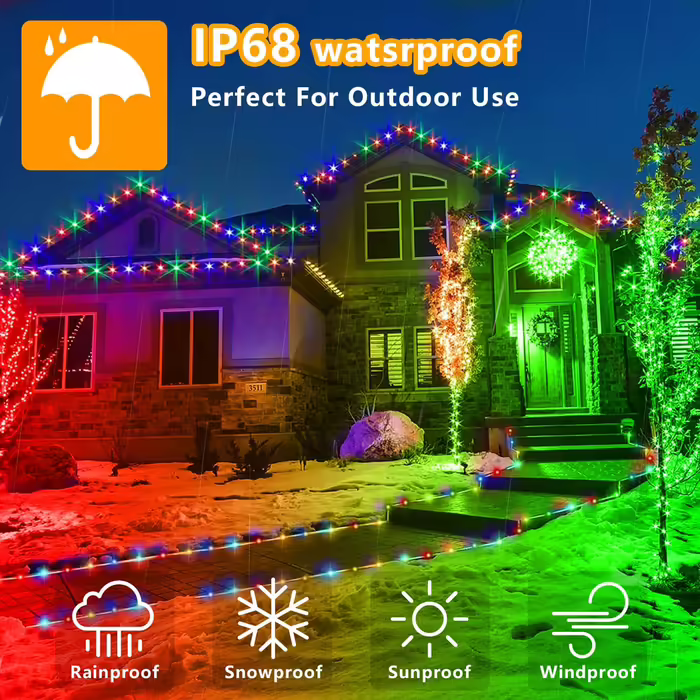 GLPE LED світлодіодна гірлянда 2 шт. × 10 м, 200 лампочок, USB, IP65, 8 режимів, 16 кольорів, водонепроникна для вулиці й дому, для спальні, вечірки, саду, кемпінгу, Різдва