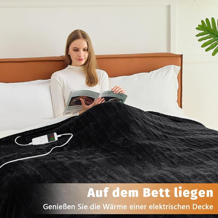 Електрична ковдра BOMOVA з автовимкненням, тепла та м'яка ковдра для дому, 10 температурних режимів та таймер, подарунок для жінок, 130x180 см (Чорний)