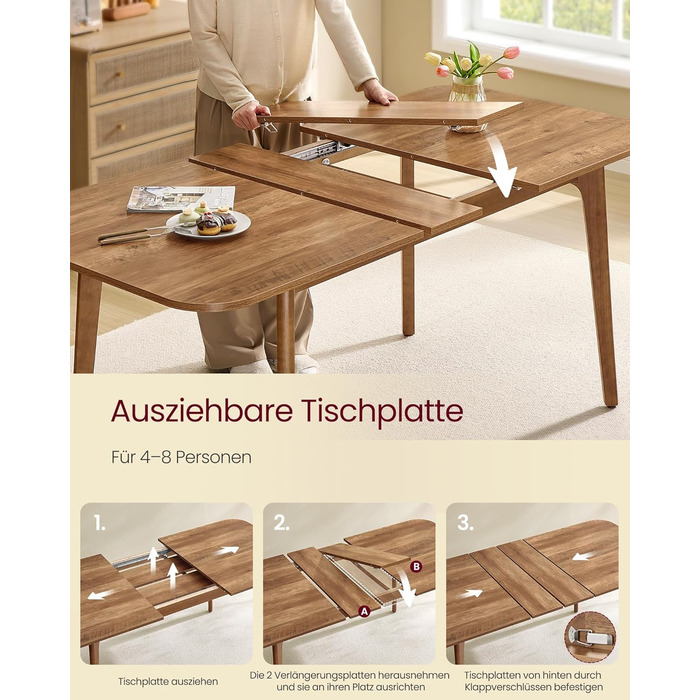 Стол розкладний VASAGLE для їдальні, кухні, офісу, 120 кг, горіховий колір, KDT090K01