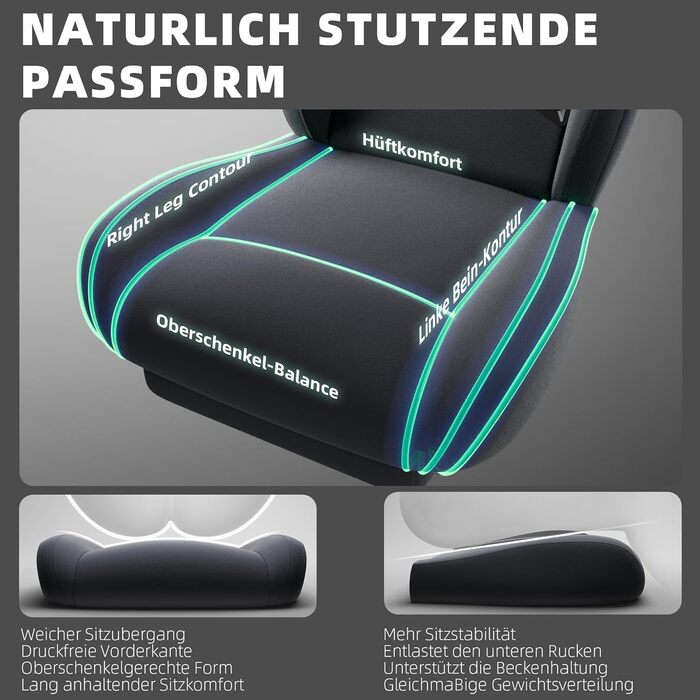 Ігрове крісло Dowinx з масажем попереку, регульованою підголівником, потовщеним сидінням, висувною підніжкою, регульованими підлокітниками, мікрофібровим велюром, нахилом 160°, темно-сіре