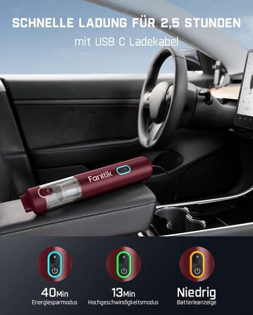 Акумуляторний автомобільний пилосос Fanttik Slim V8 APEX, портативний ручний міні-пилосос RobustClean™ 4-в-1, потужність всмоктування 19000 Па/45 AW, 2 режими роботи, для авто, офісу та клавіатур (Червоний)